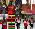 Atletizm Erkekler maraton podyum, Stephen Kiprotich (Uganda), Abel Kirui ve Wilson Kiprotich (Kenya), Londra 2012